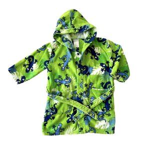 St Eve Swim Green Blue Geckos Print Hooded Terry Coverup Robe Size S 5/6